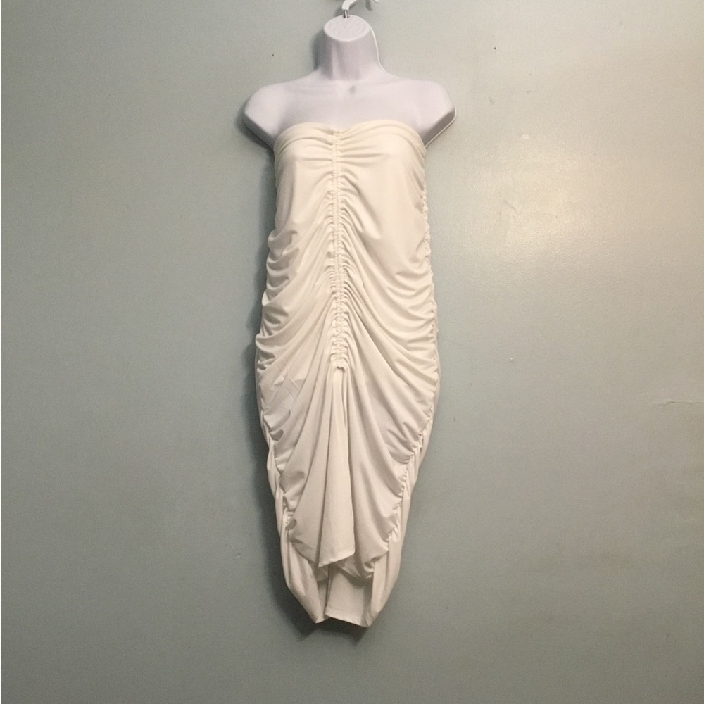 INC International Concepts White Strapless Ruched Dress